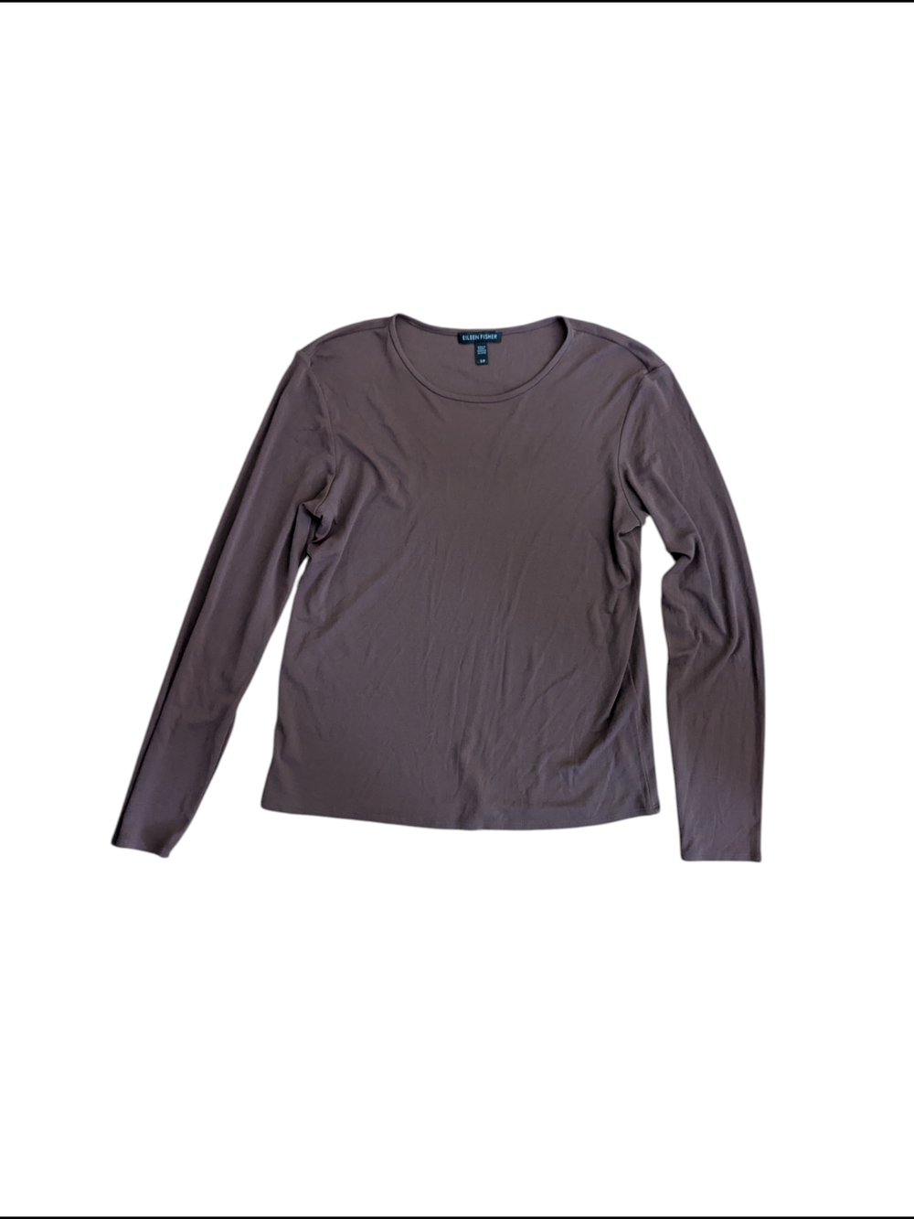 EILEEN FISHER Silk Size SP Brown Scoop Neck Long-Sleeve Top
